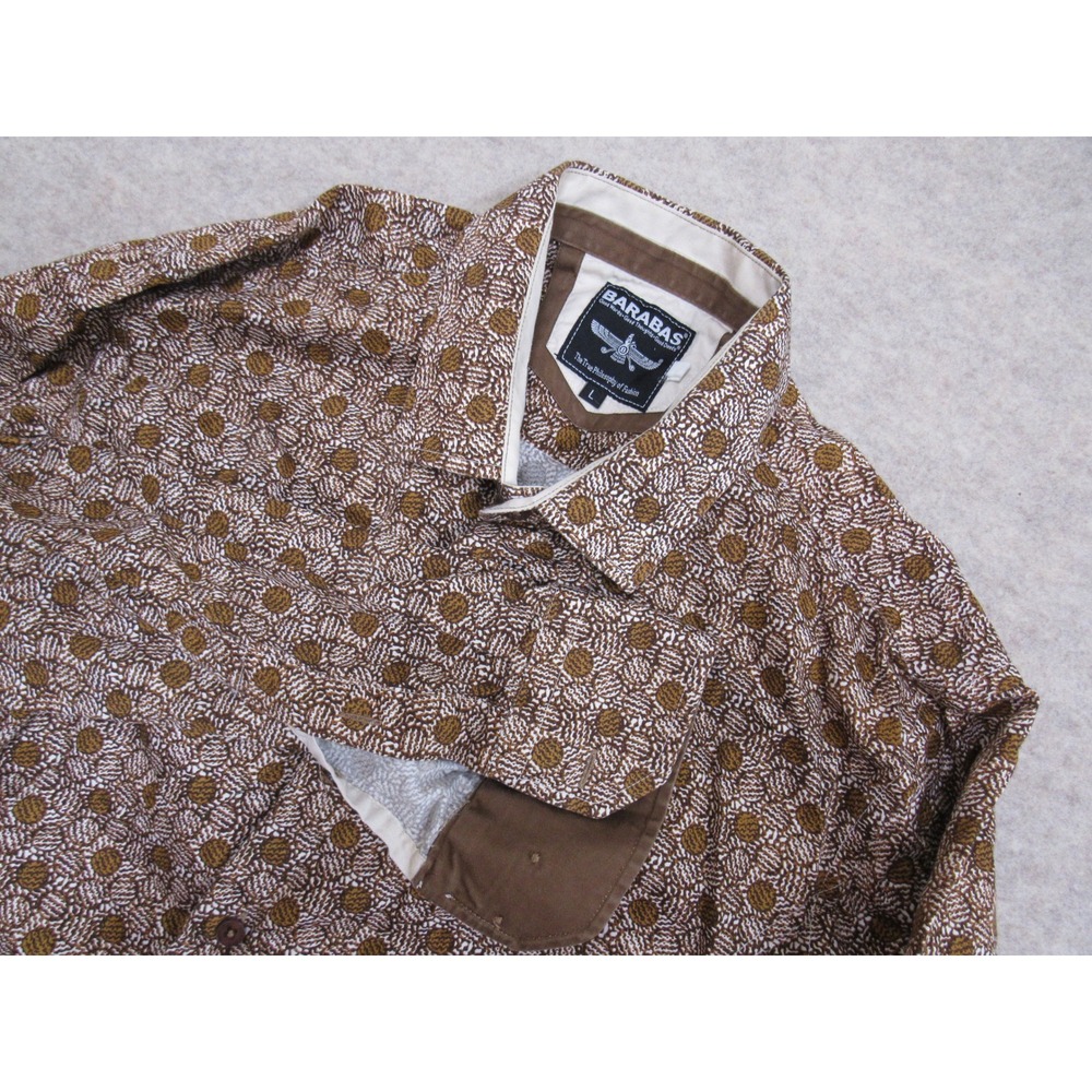 Barabas Mens Brown White Geometric Circle Print Cotton Button Down Shirt Large